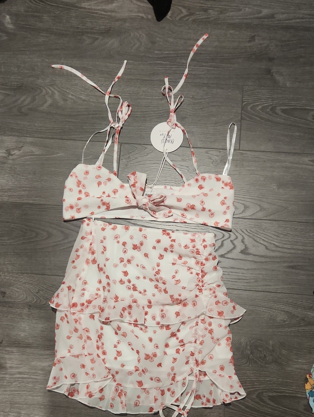 Princess Polly White Bandeau Two-Piece Set with Pink Floral